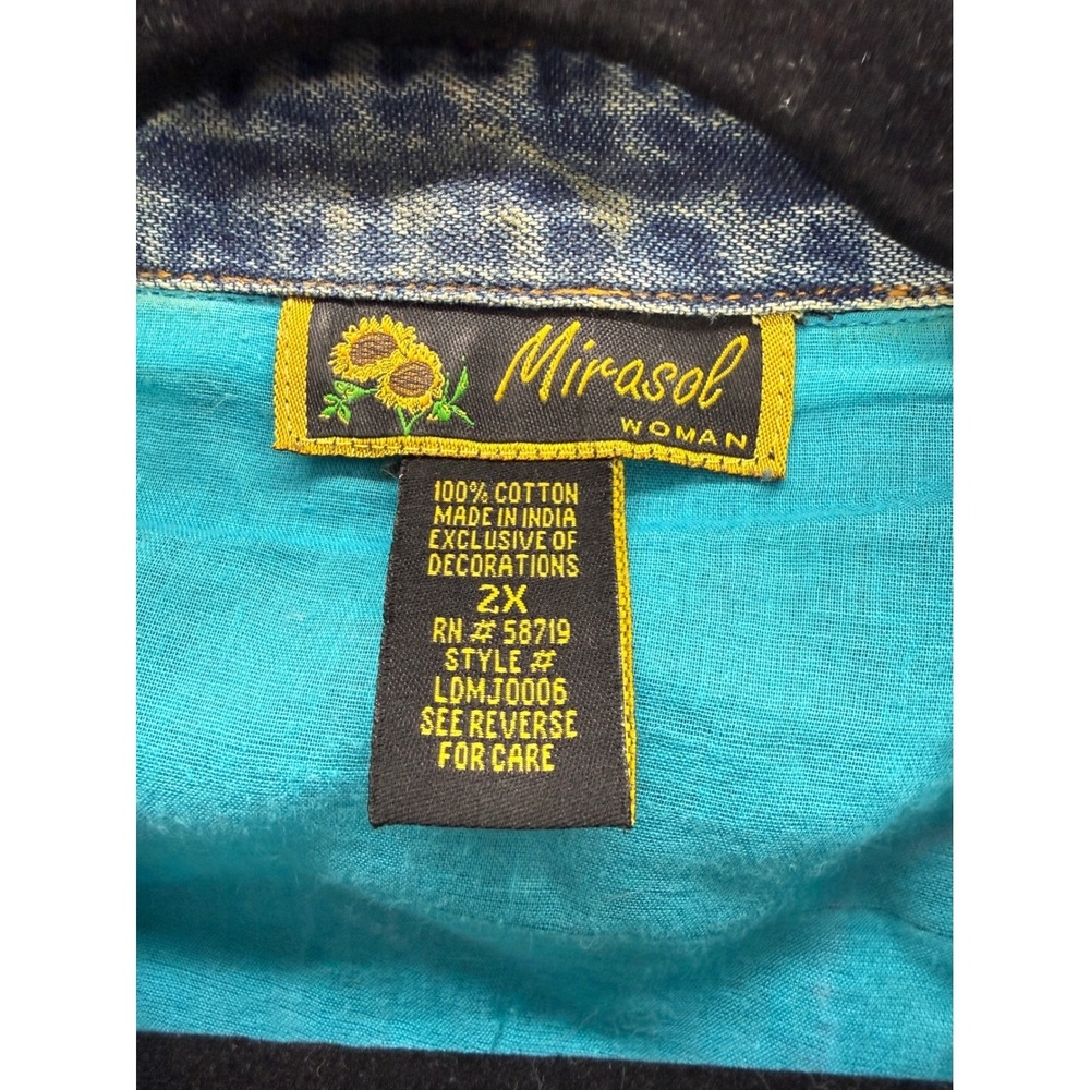 Mirasol Woman Acid Wash Denim Jacket Floral Embroidered Sequin LDMJ0006 Blue 2X - Picture 5 of 16